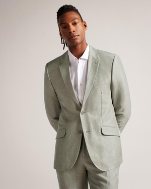 Blazer Ted Baker Wool And Linen Vert Clair Homme | XHP-04779602